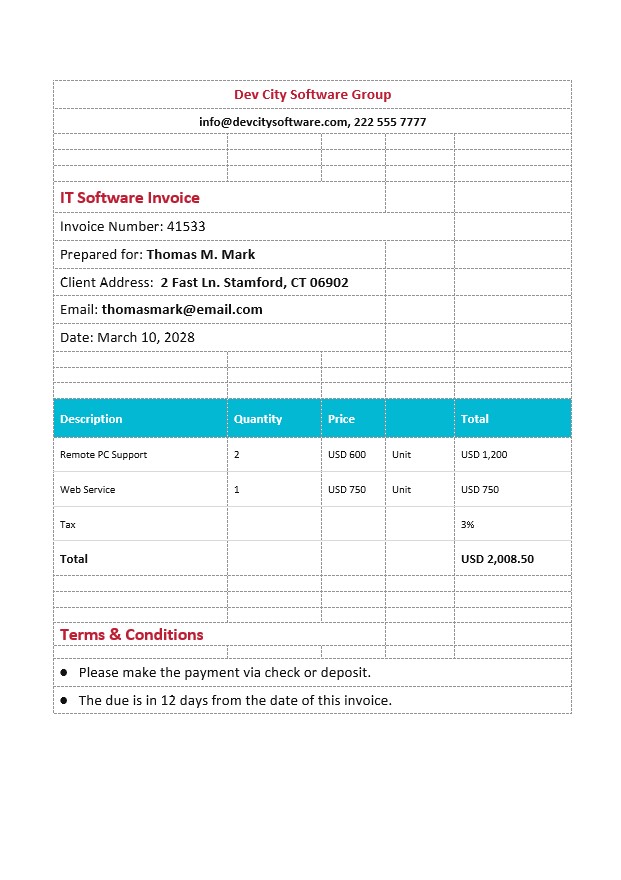 IT Software Invoice Template PSD template